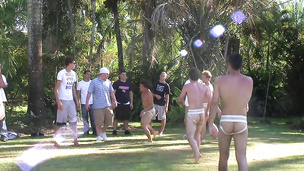 Horny frat boys have massive gay party in the backyard