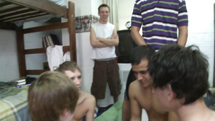 Blonde skinny college boy gets pounded by his gay friends