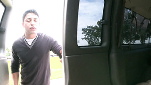 Cute latino straight guy has hardcore anal sex in car