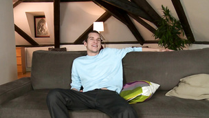 Deviant guy loves fingering his bum boy on the sofa