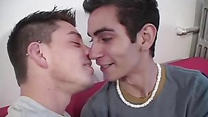 Easy-going twink gags on his cock and can hardly breathe
