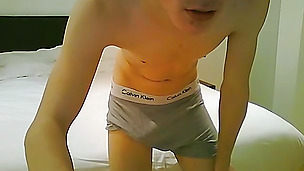 Breathtaking skinny gay turns the camera off to wank it